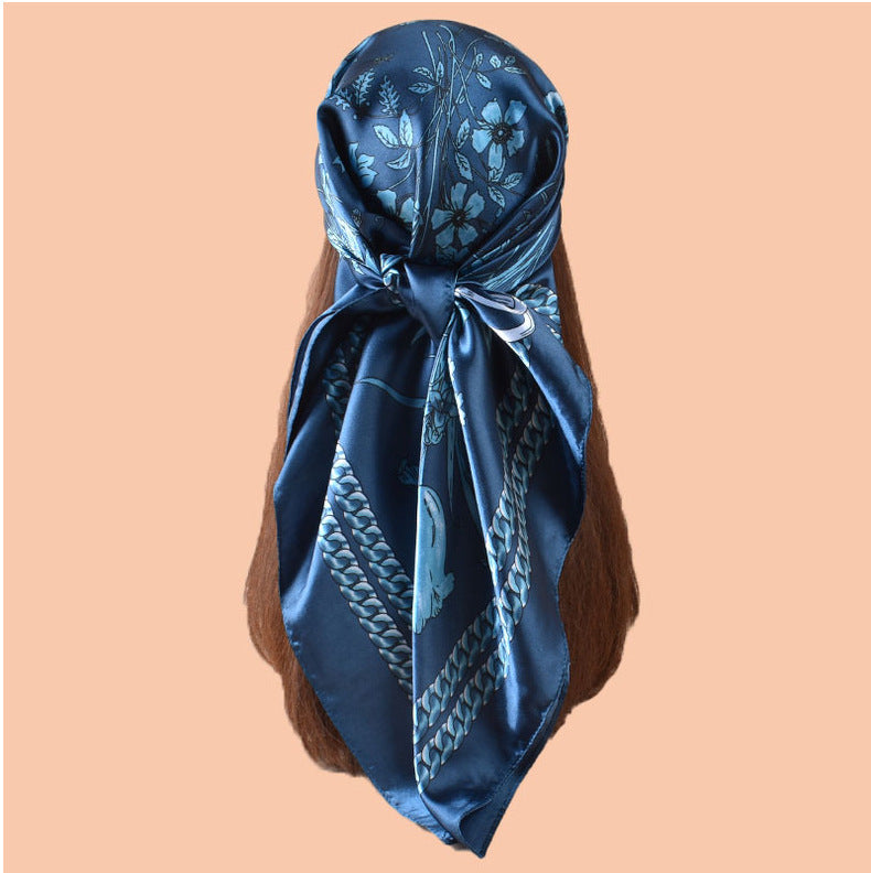 Spring and summer scarf flower bush butterfly printing versatile decorative scarf headscarf silk scarf 90 high-quality satin square scarf