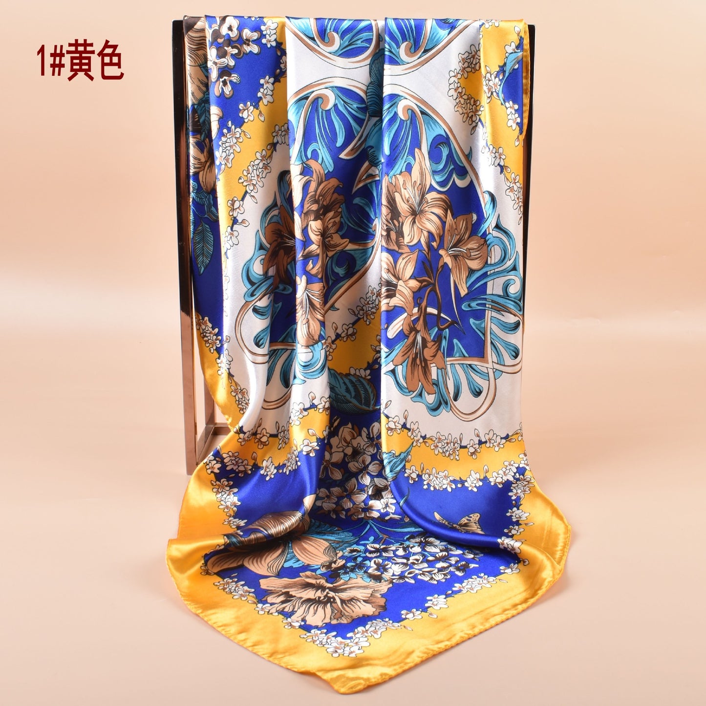 New satin, simple, ethnic pastoral flowers 90cm printed square scarf head scarf shawl