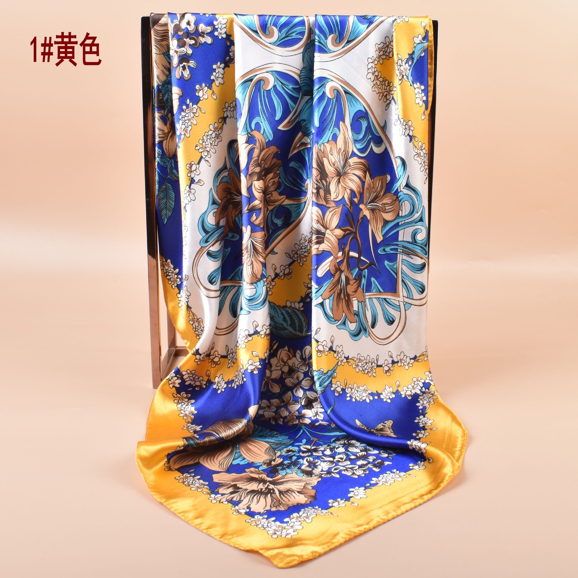 New satin, simple, ethnic pastoral flowers 90cm printed square scarf head scarf shawl