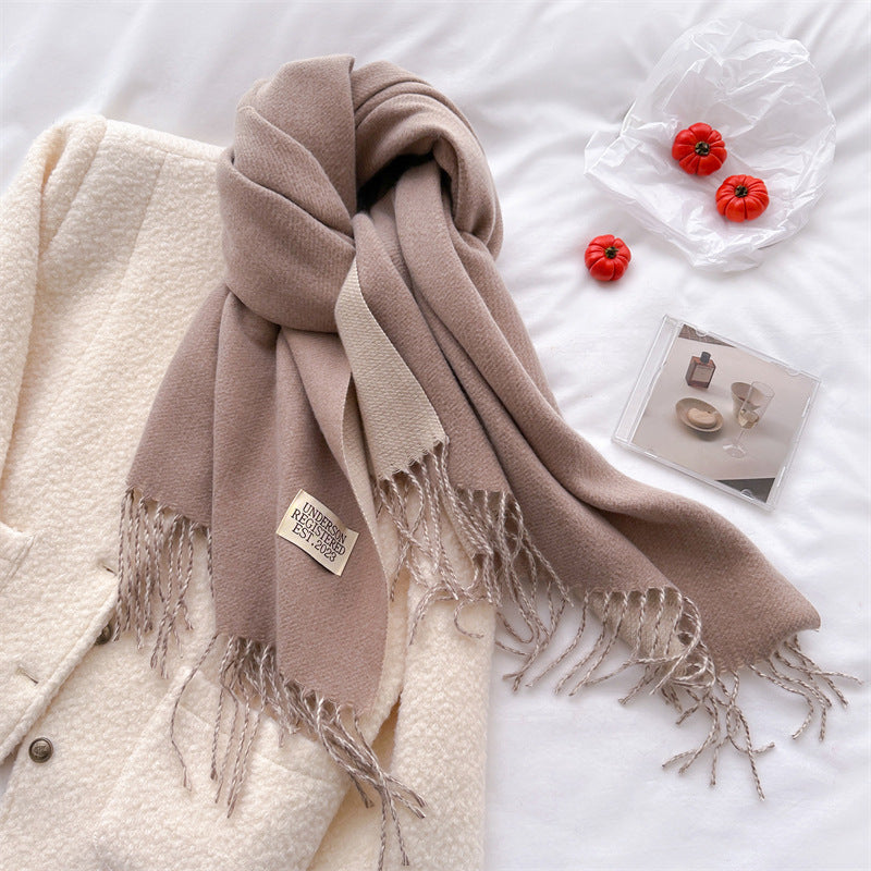 Autumn and winter new double-sided imitation cashmere scarf women's solid color long shawl scarf