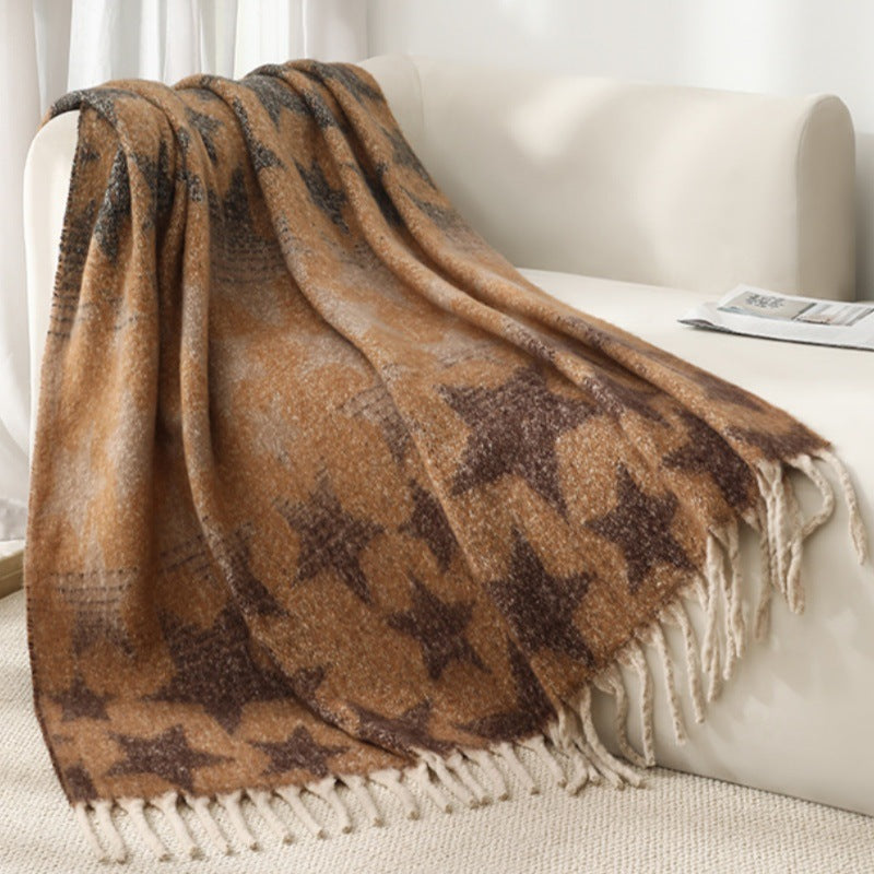 Blanket new European and American autumn and winter imitation mohair thickened large shawl jacquard star blanket