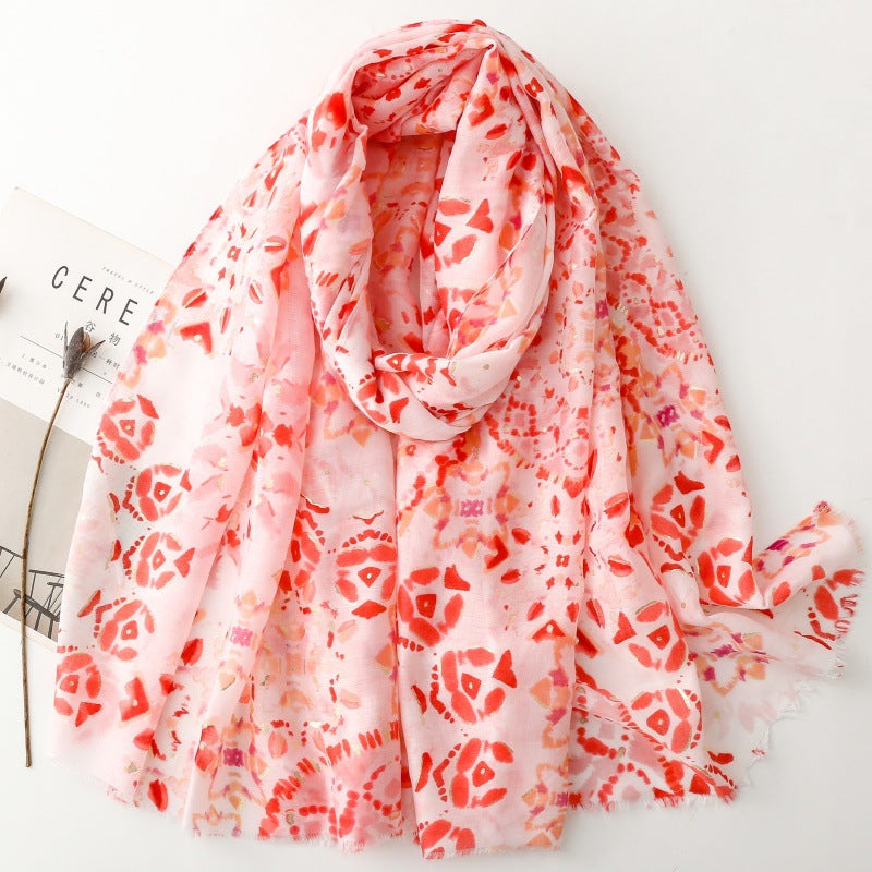 Thin bronzing geometric silk scarf travel warm shawl headscarf