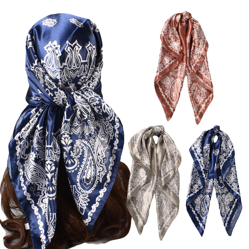 Spring new fashion 90cm-satin cashew flower generous silk scarf, annual scarf