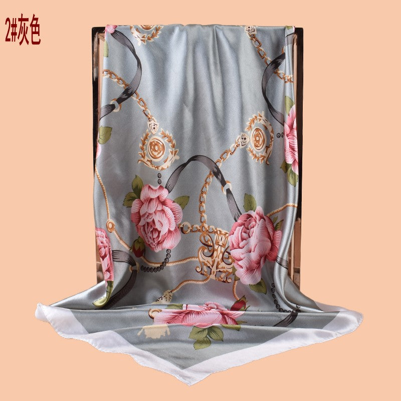 2025 new 90-color beautiful chain flower printing square scarf with sunscreen, bag head silk scarf decoration, scarf