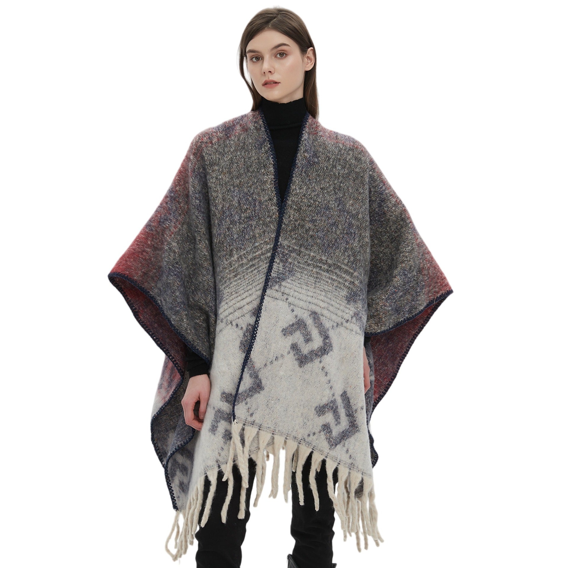 2025 new European and American autumn and winter circle yarn imitation mohair thickened jacquard letter shawl