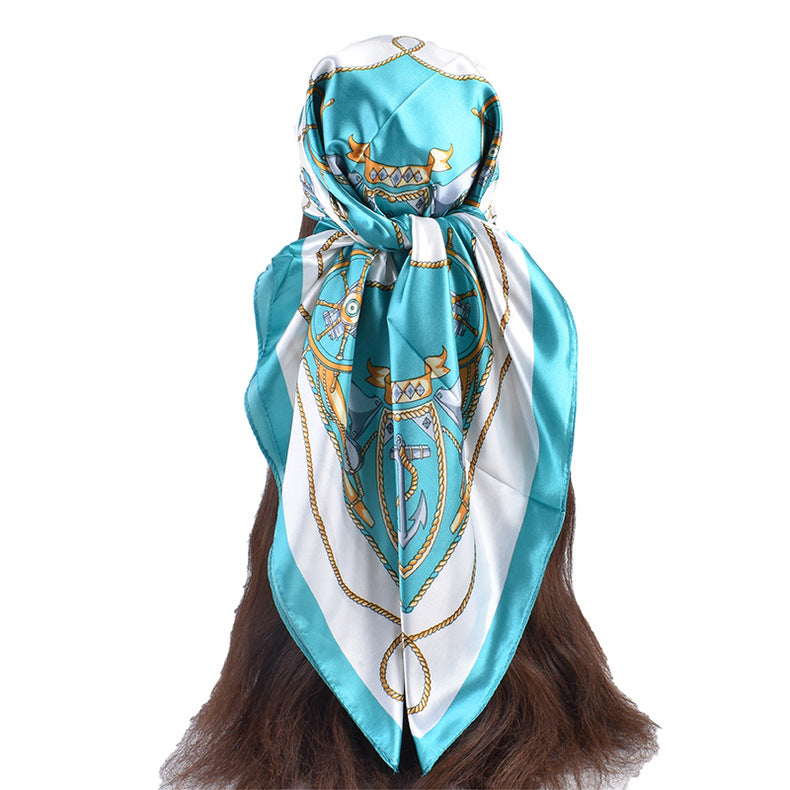 New fashionable and elegant roulette pattern printing 90-color square scarf, headscarf, scarf, silk scarf.
