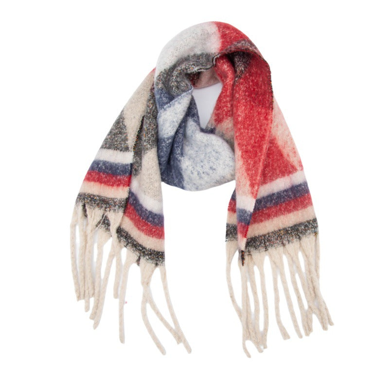 2025 new European, American autumn and winter circle yarn jacquard triangular fringed scarf