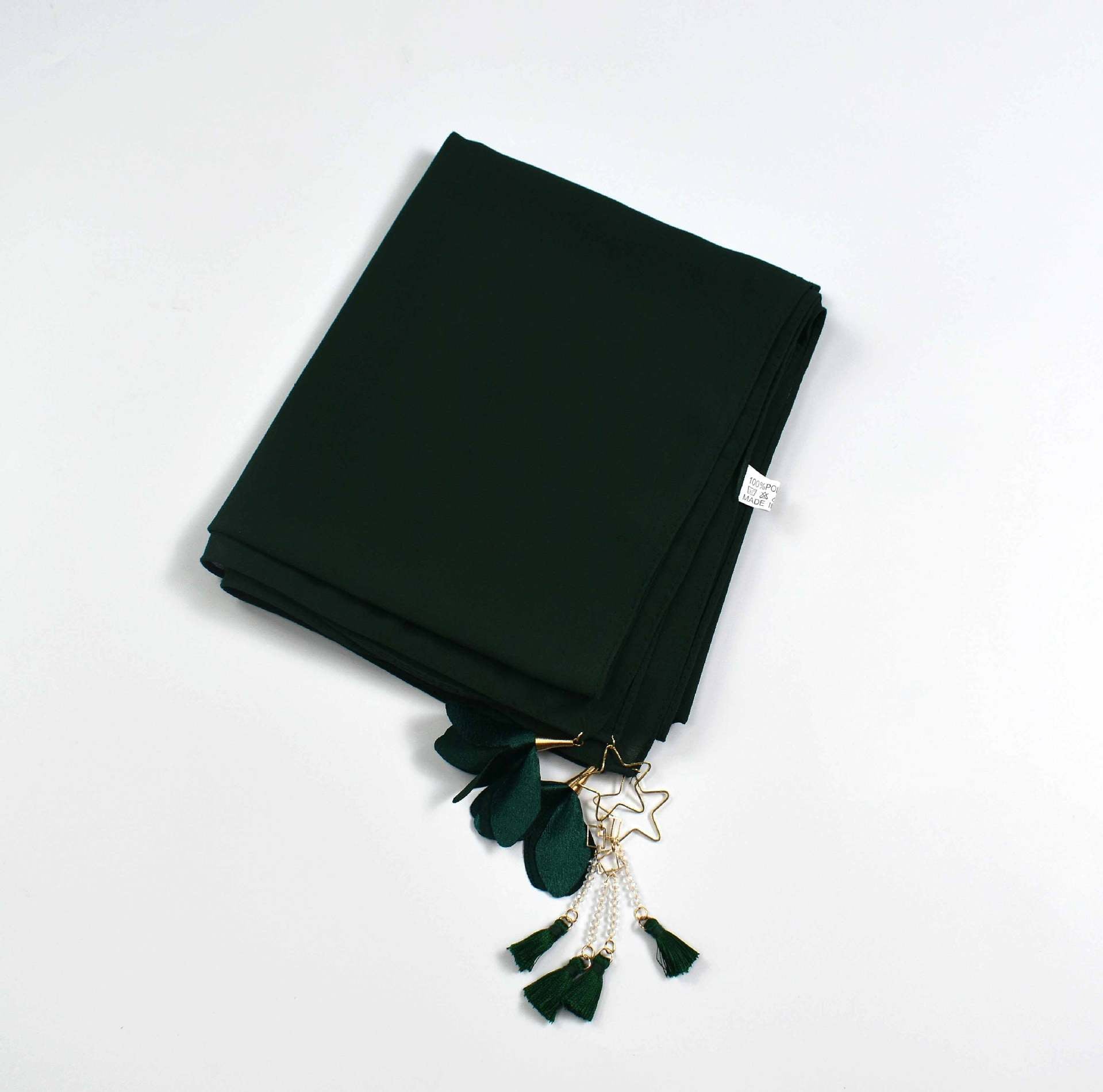 Monochrome pearl chiffon flower scarf  Malaysian headscarf Middle East Africa hijab