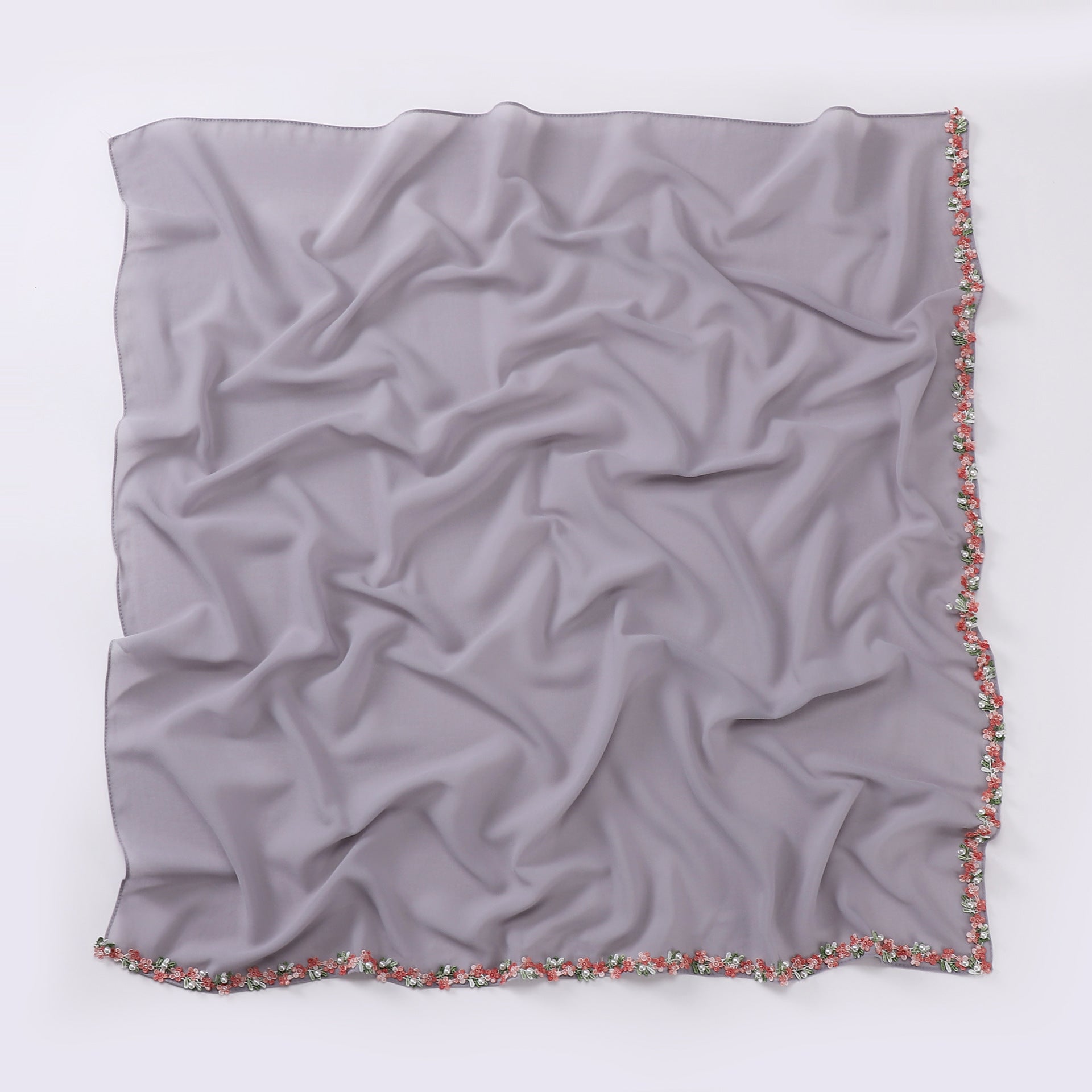 New pearl chiffon small fragrant wind lace bead scarf yarn cute sweet little square scarf