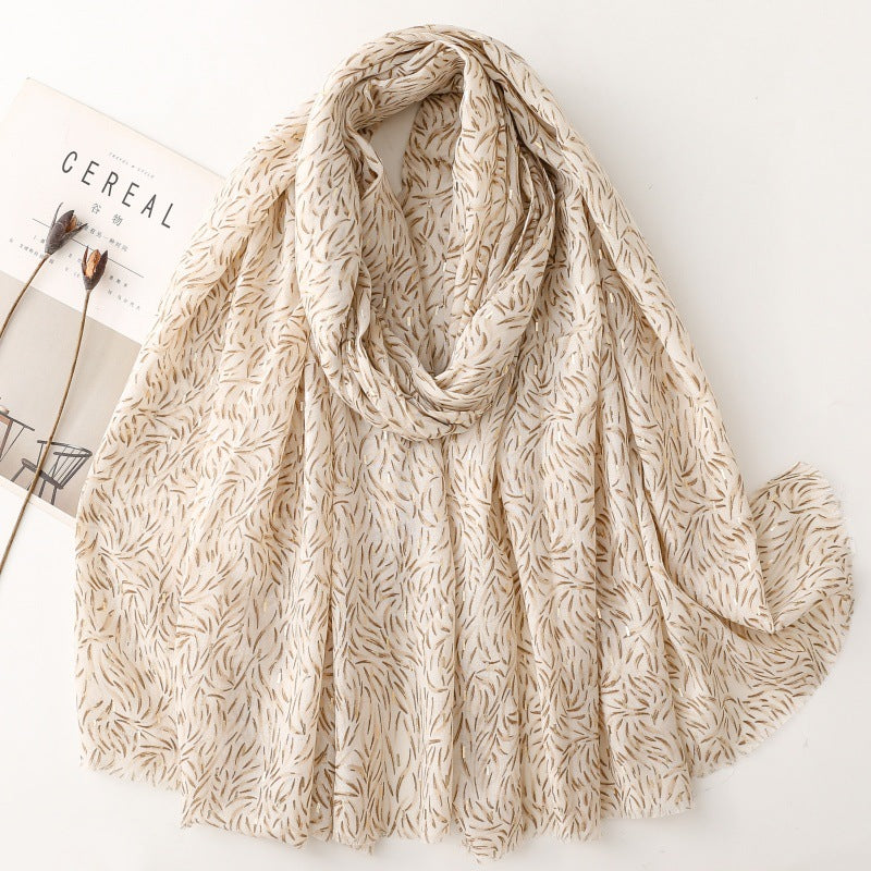 Cotton and linen feel scarf soft silk scarf bronzing geometric printing shawl