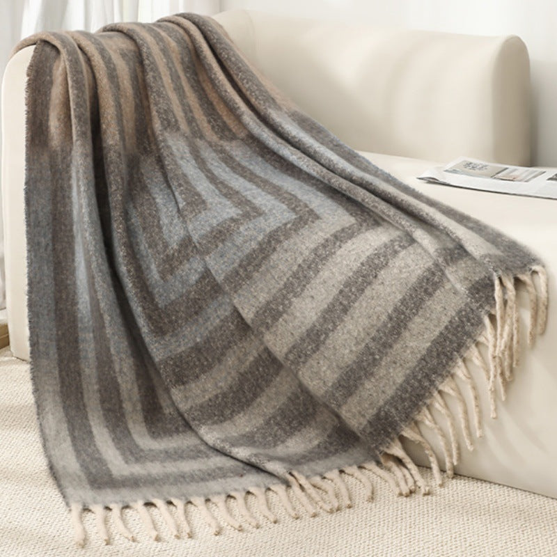 Blanket new European and American autumn and winter imitation mohair thickened striped large shawl jacquard blanket