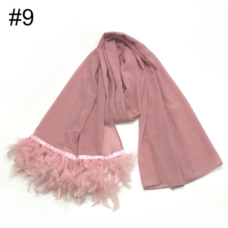 New Pearl Chiffon Feather Bag Head Scarf Malaysia Indonesia Gauze Ostrich Hair Scarf