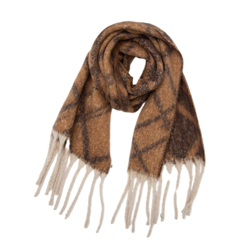 Europe, America, autumn and winter new loop yarn imitation mohair jacquard double grid scarf