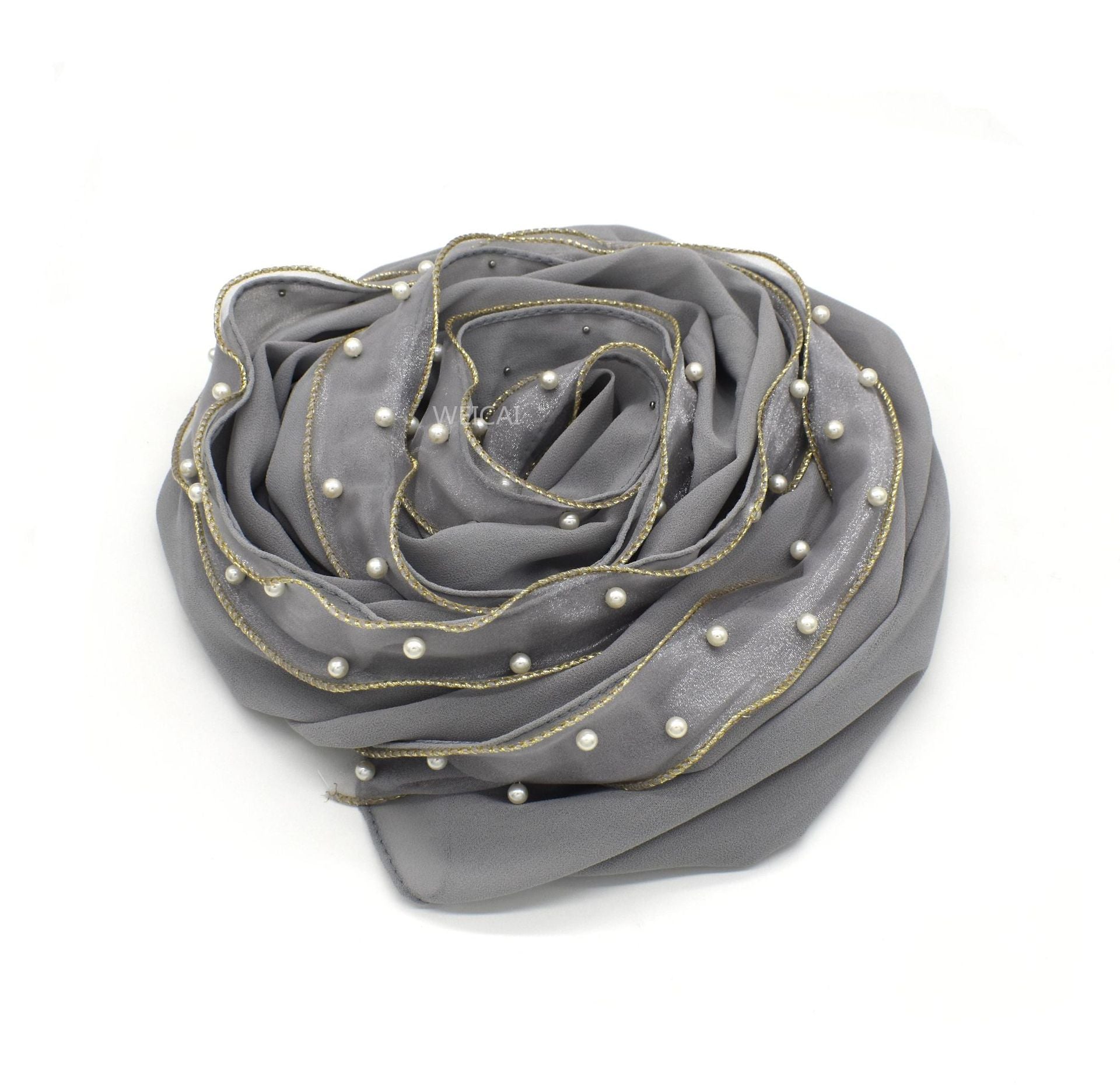 New solid color pearl chiffon bright pearl scarf bubble Hijab Malaysia Indonesia headscarf