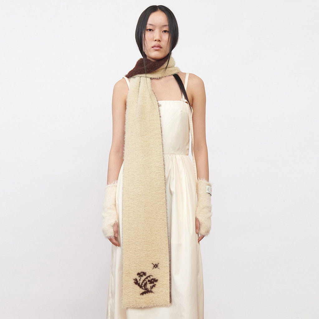 Korean niche designer double-layer color matching flower knitted scarf women's imitation mink soft retro wool scarf