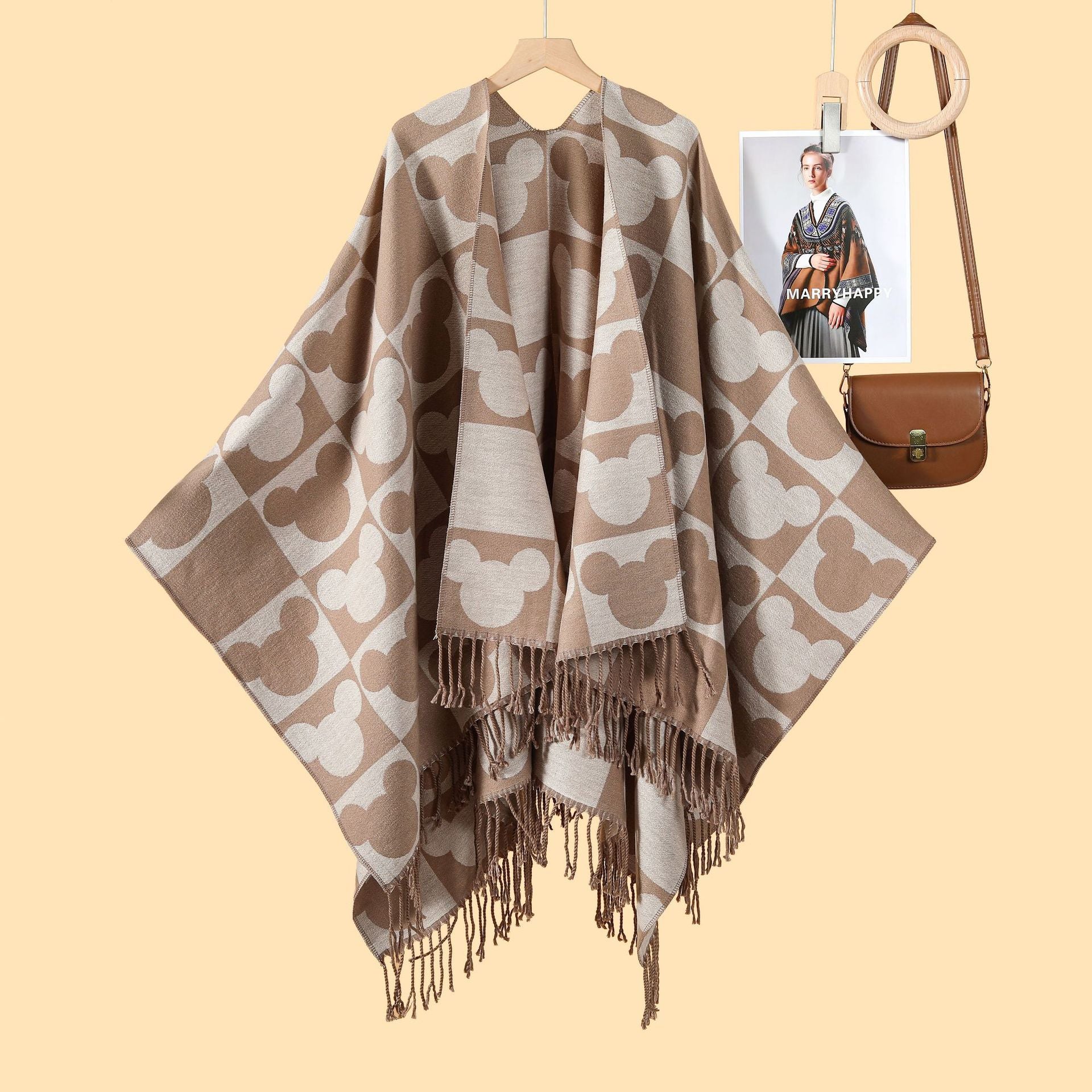 New product temperament simple tassel frame large shawl new Nepal travel out warm photo cardigan