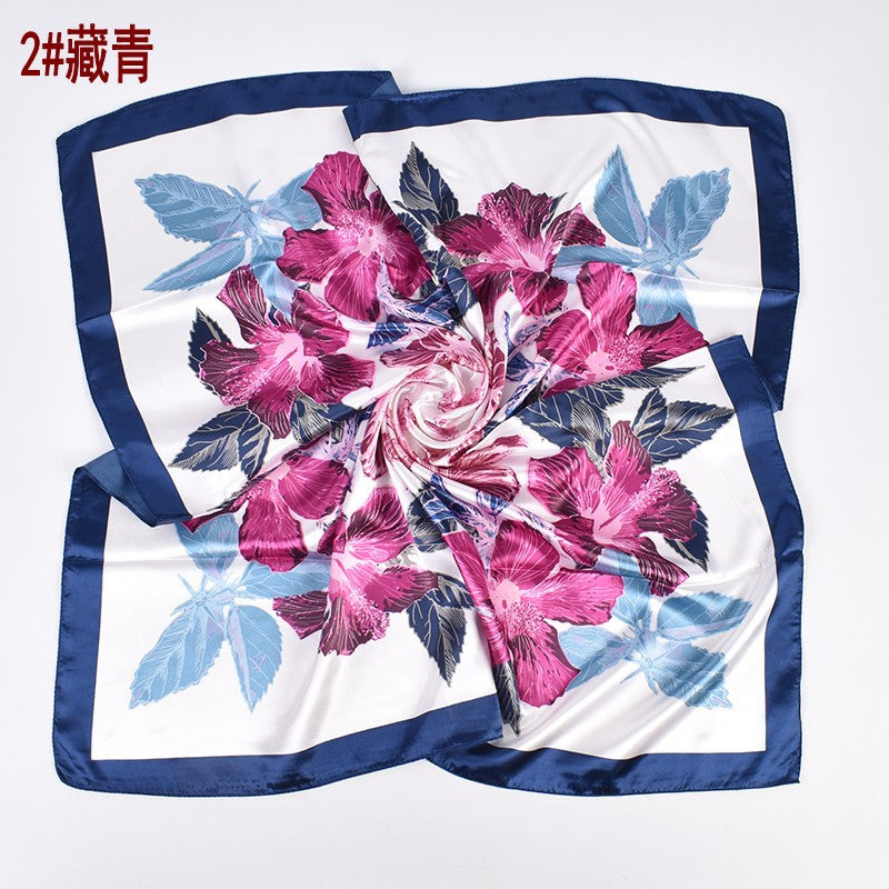 Summer new fashion flower print 90 satin large square scarf silk scarf headscarf