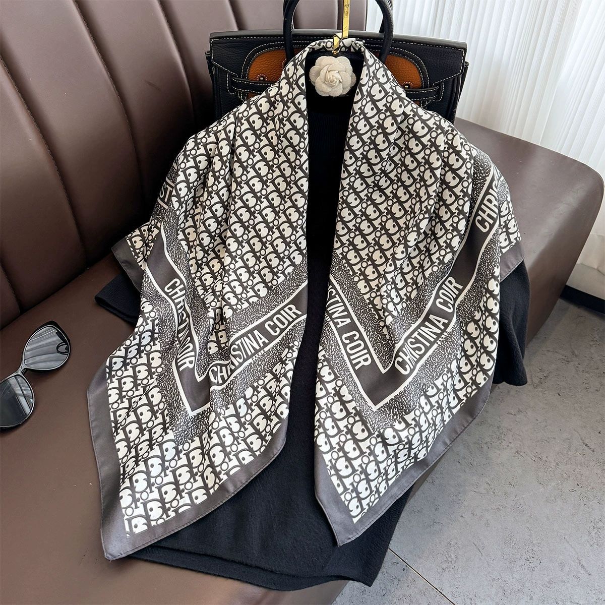 Summer Korean version of simple striped scarf twill square scarf 90cm fashionable versatile sunscreen shawl headscarf women