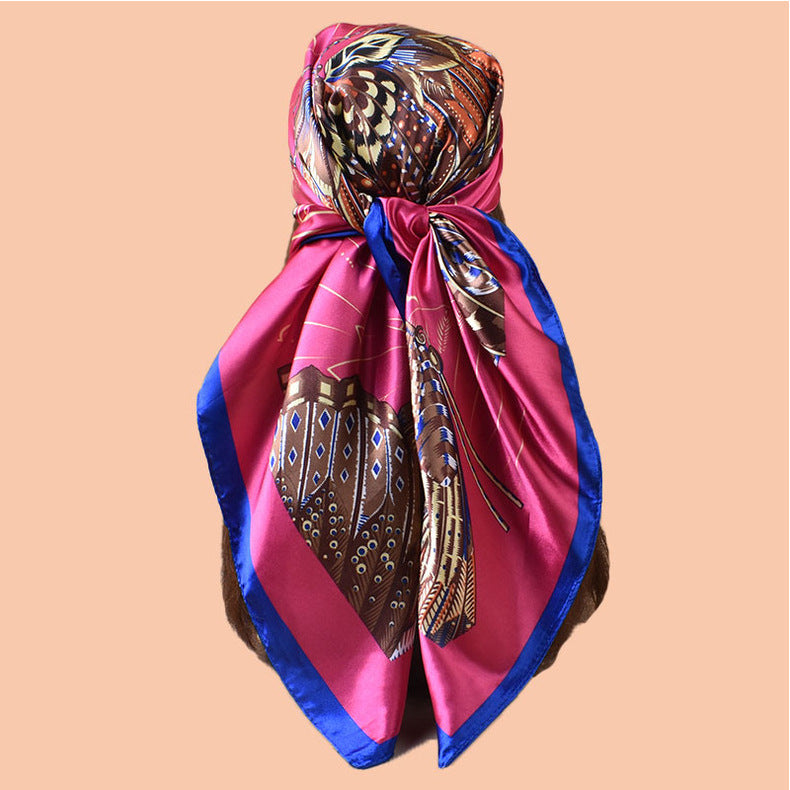 2025 new 90-color simple and elegant butterfly printing square scarf with sunscreen, silk scarf decoration, scarf