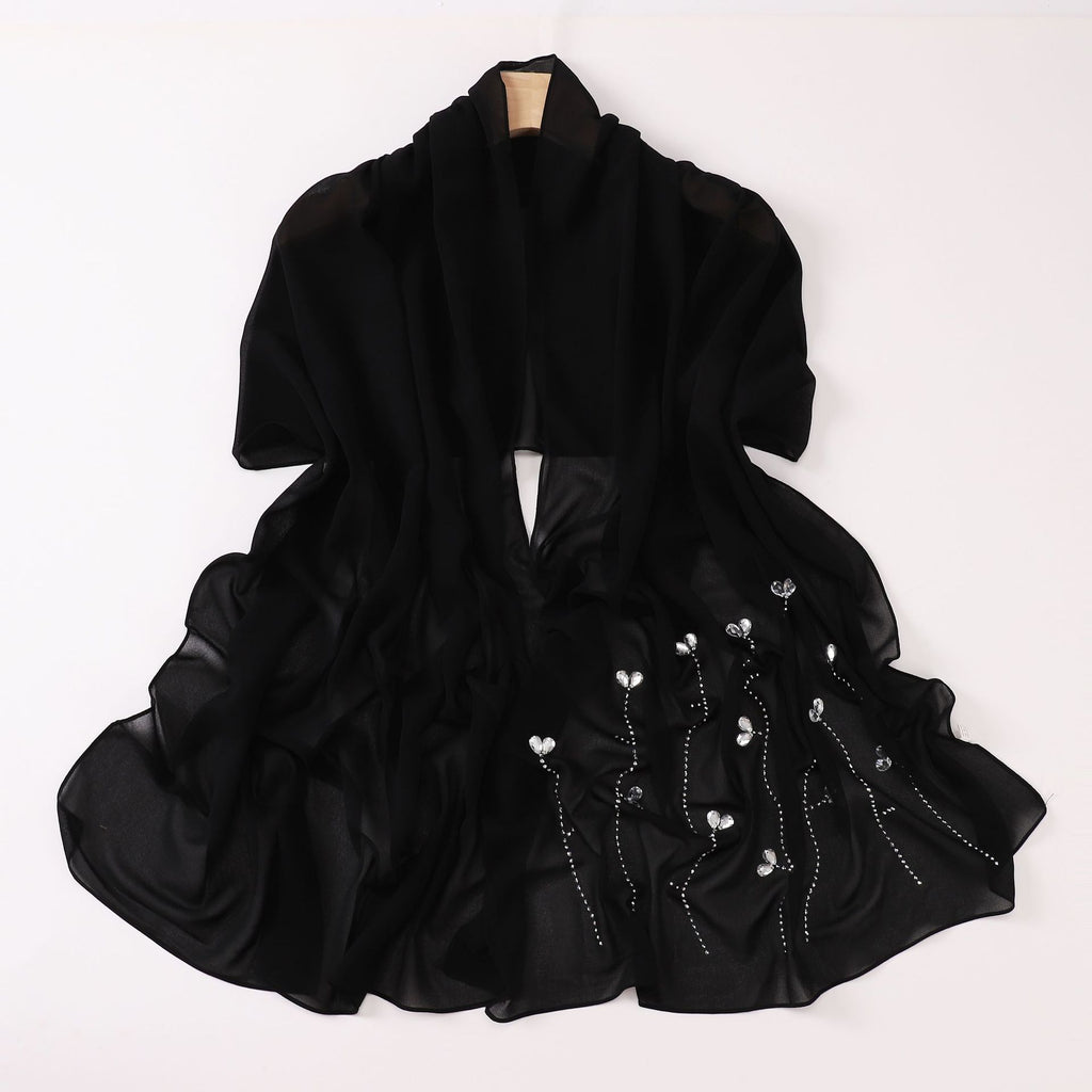 New pearl chiffon long scarf hot diamond rhinestone scarf Middle East and Africa headscarf