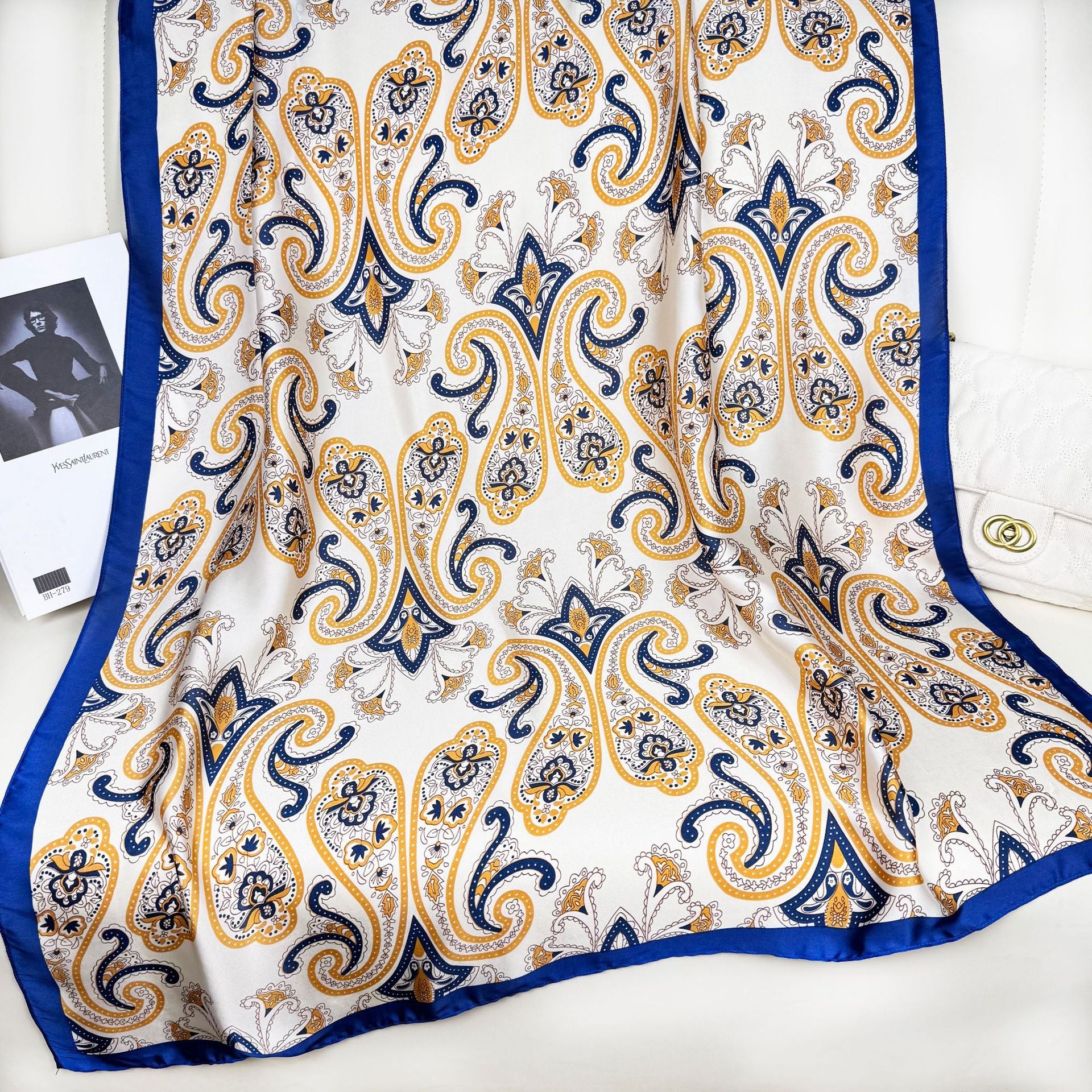 Simple and fashionable versatile auspicious cloud cashew pattern, long silk scarf, ethnic women's sunscreen shawl