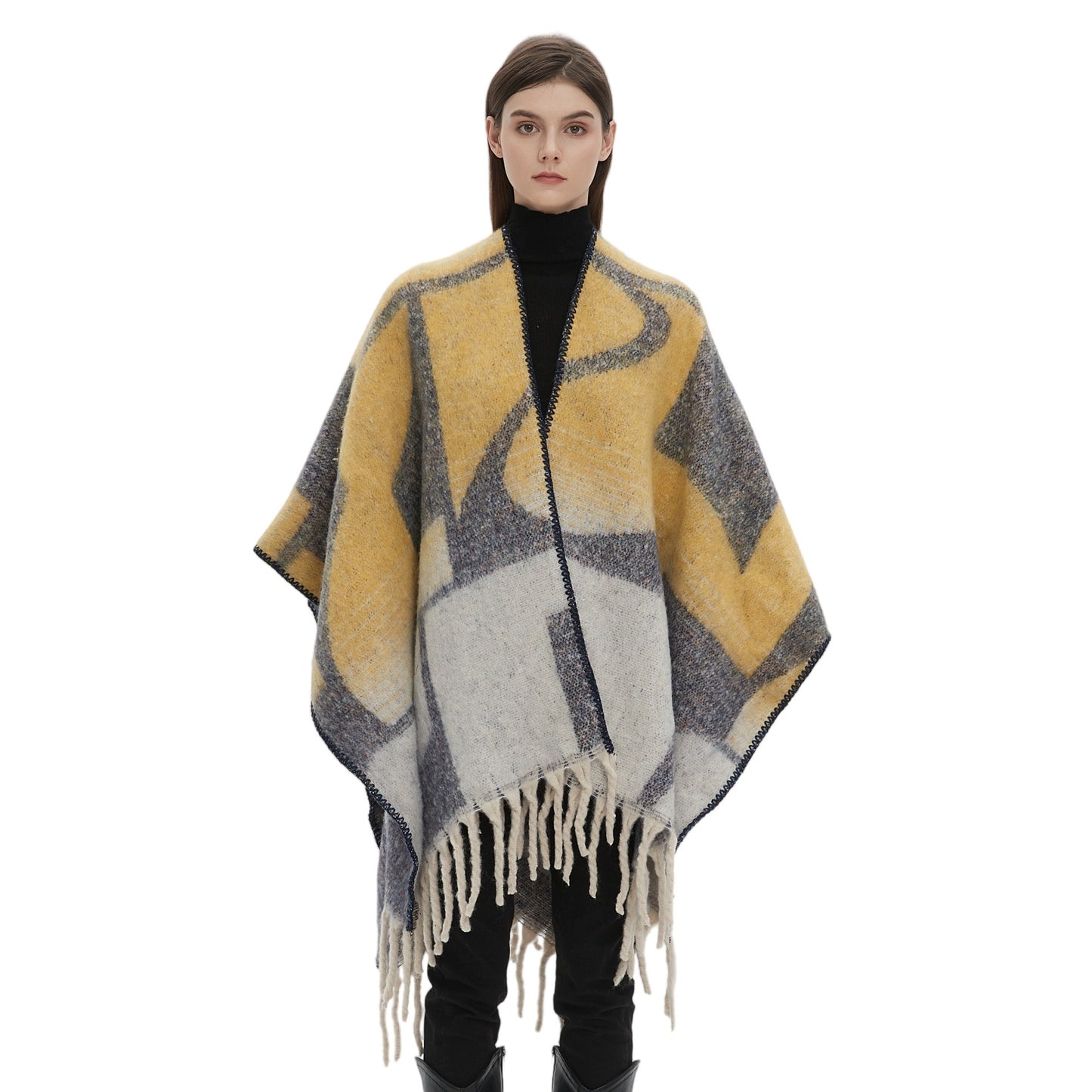 2025 new European and American autumn and winter circle yarn imitation mohair thickened jacquard geometric shawl