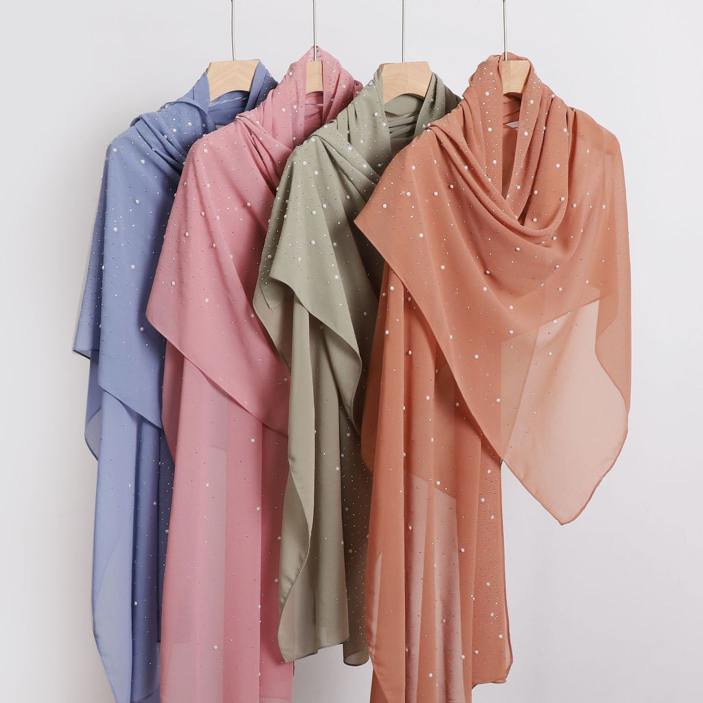 New Pearl Chiffon Ceramic Gypsy Star Diamond Long Towel Yarn Middle East Malay Head Towel hijab