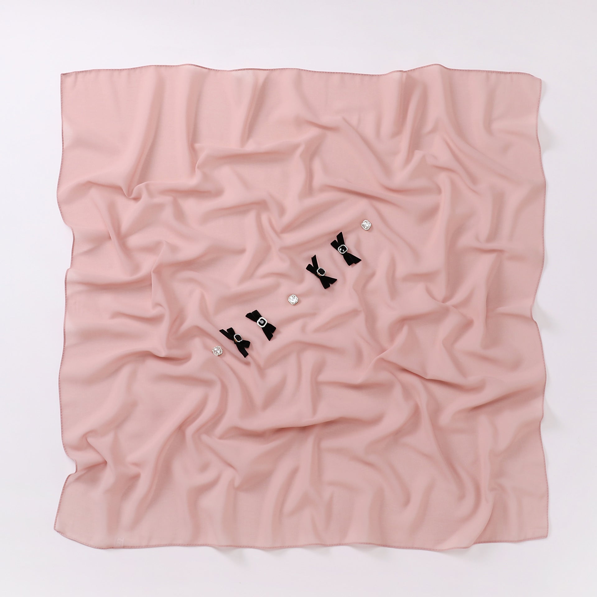 Bow rhinestone pearl chiffon square scarf yarn sweet headscarf convenient cover