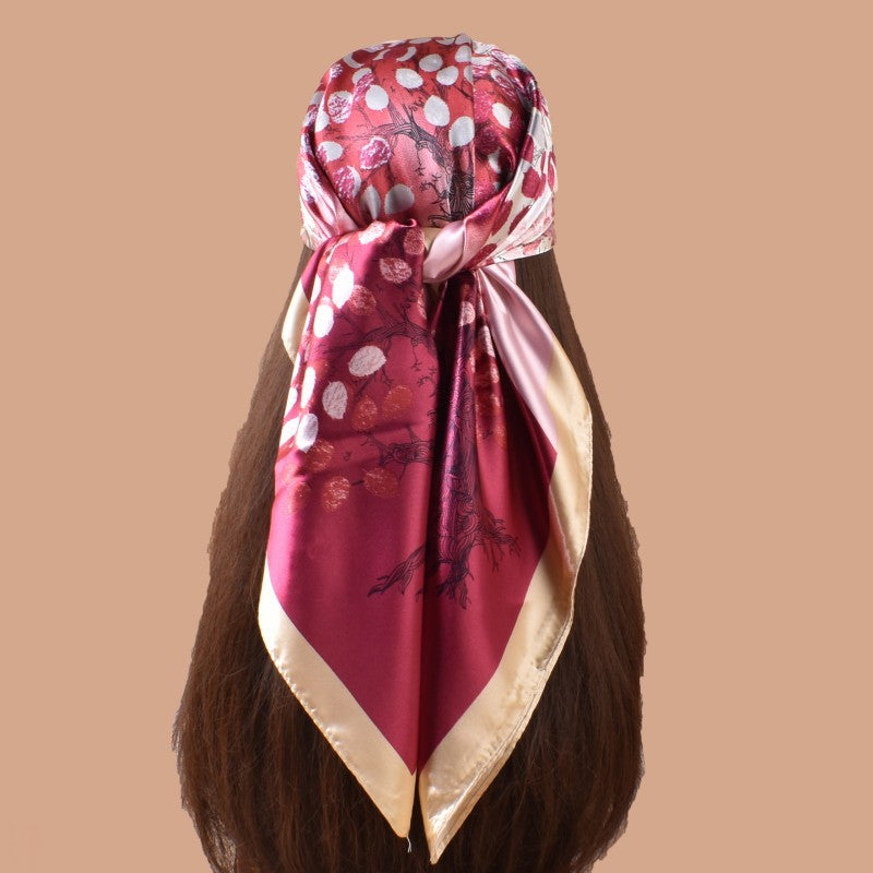 New fashionable retro multicolored leaf print 90-color diced large square scarf silk scarf headscarf
