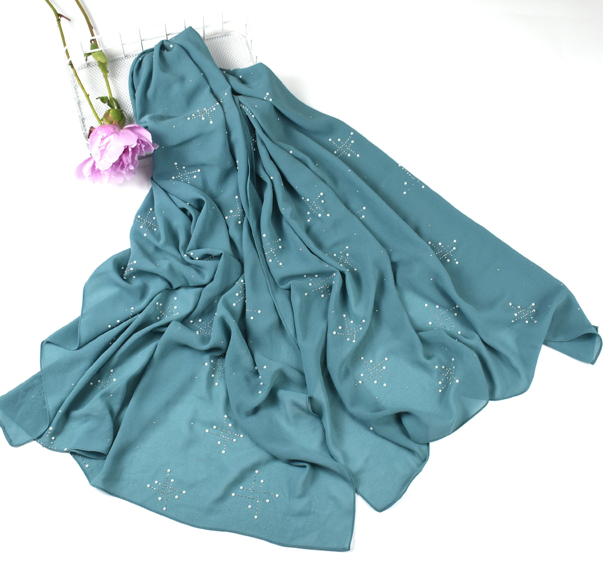 New pearl chiffon scarf, ceramic hot diamond  scarf, Malaysian hijab Middle East headscarf