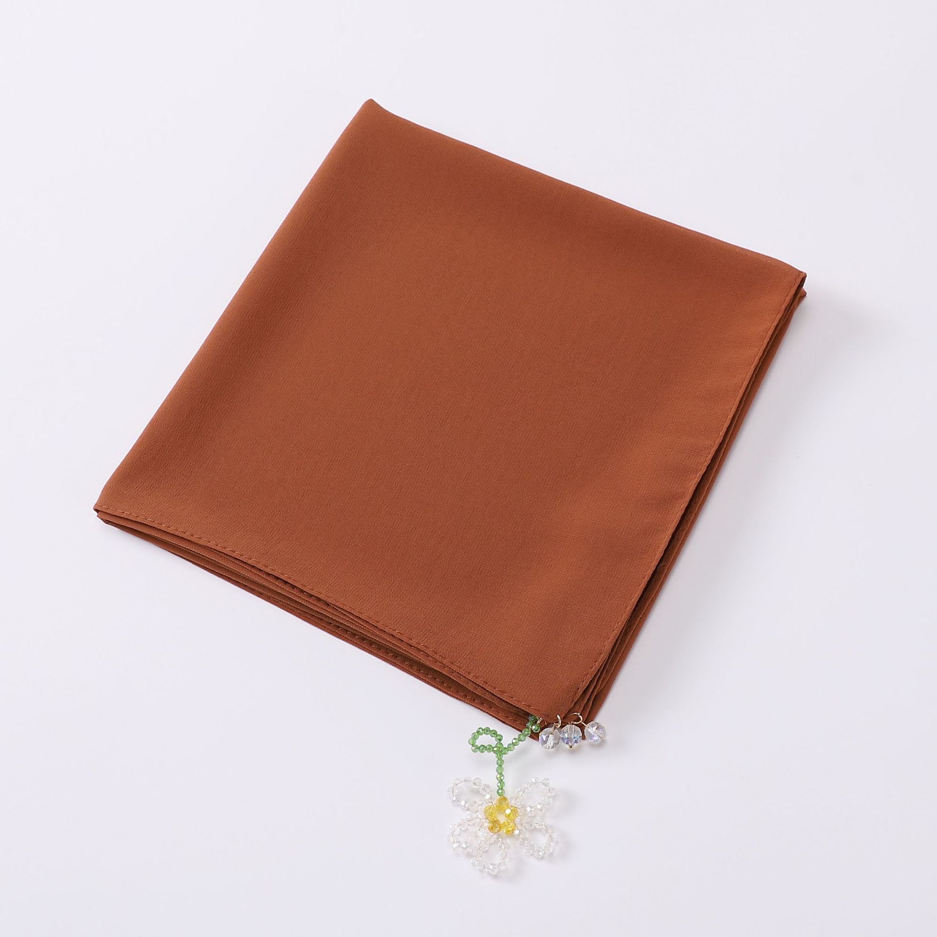 crystal flower pendant Hijab pearl chiffon square scarf 90 * 90cm headscarf