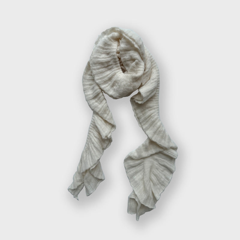 Niche Y2K vintage ruffle edge wool blended knitted scarf women's autumn and winter with spiral scarf
