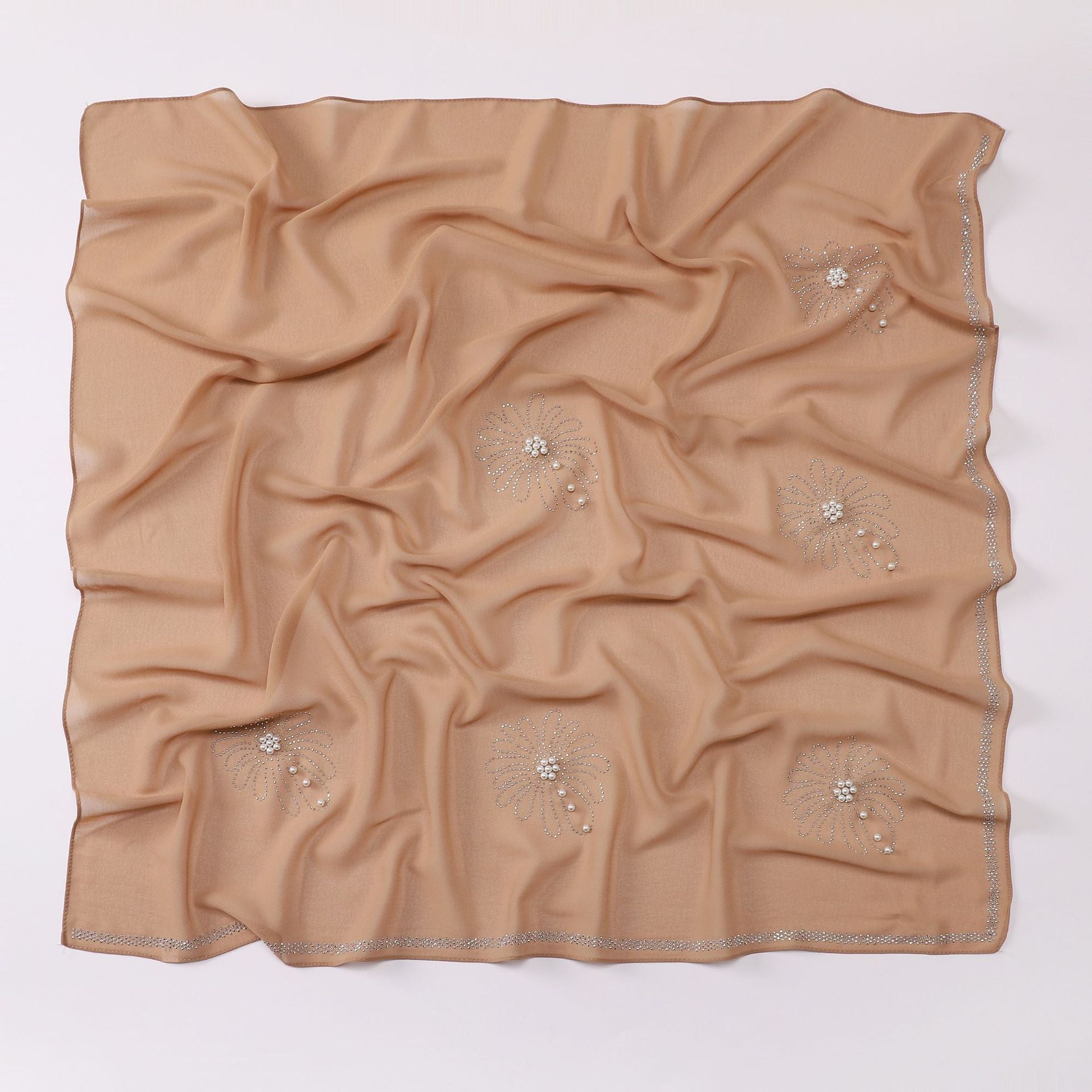 new pearl chiffon chrysanthemum hot diamond bead square scarf yarn headscarf