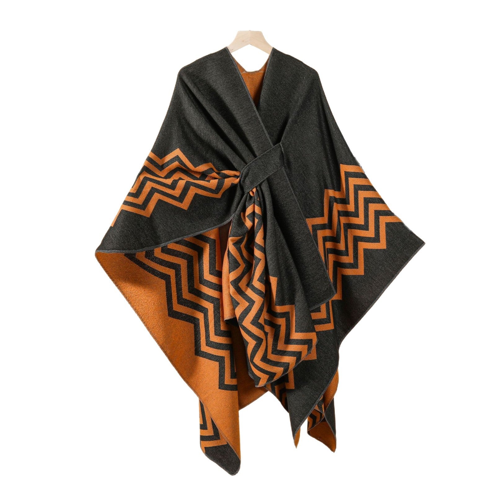 New Women's Wave Pattern Split Shawl Cardigan Multifunctional Autumn and Winter Straps Cloak Shawl New
