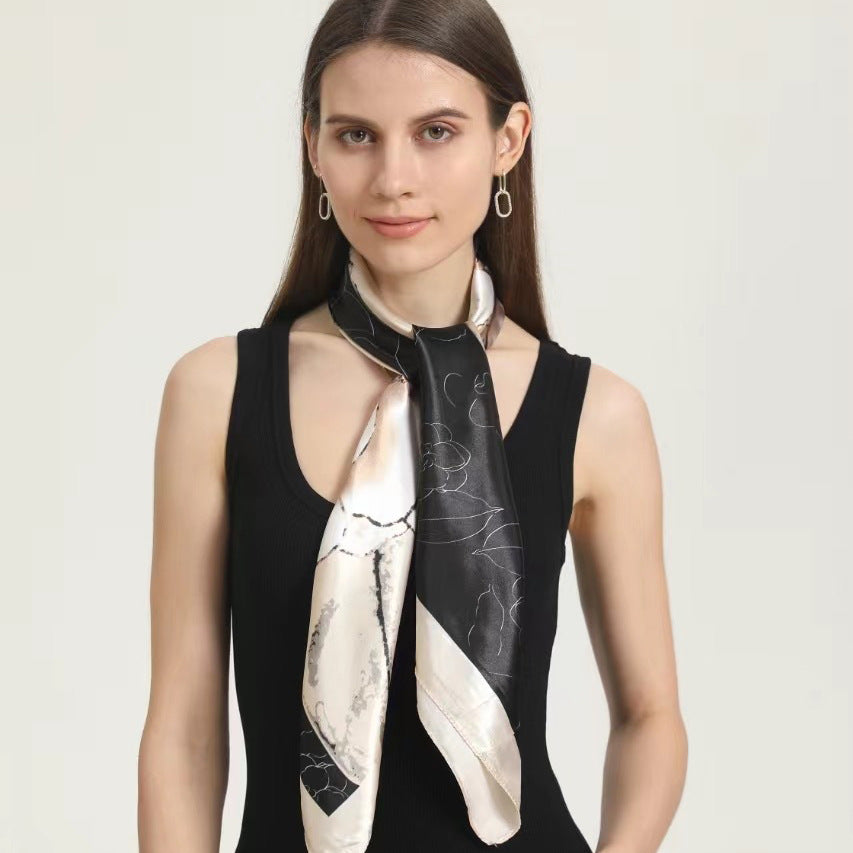 Indonesian, Malay women's head scarf, imitation silk and satin 90cm large square scarf, outer scarf