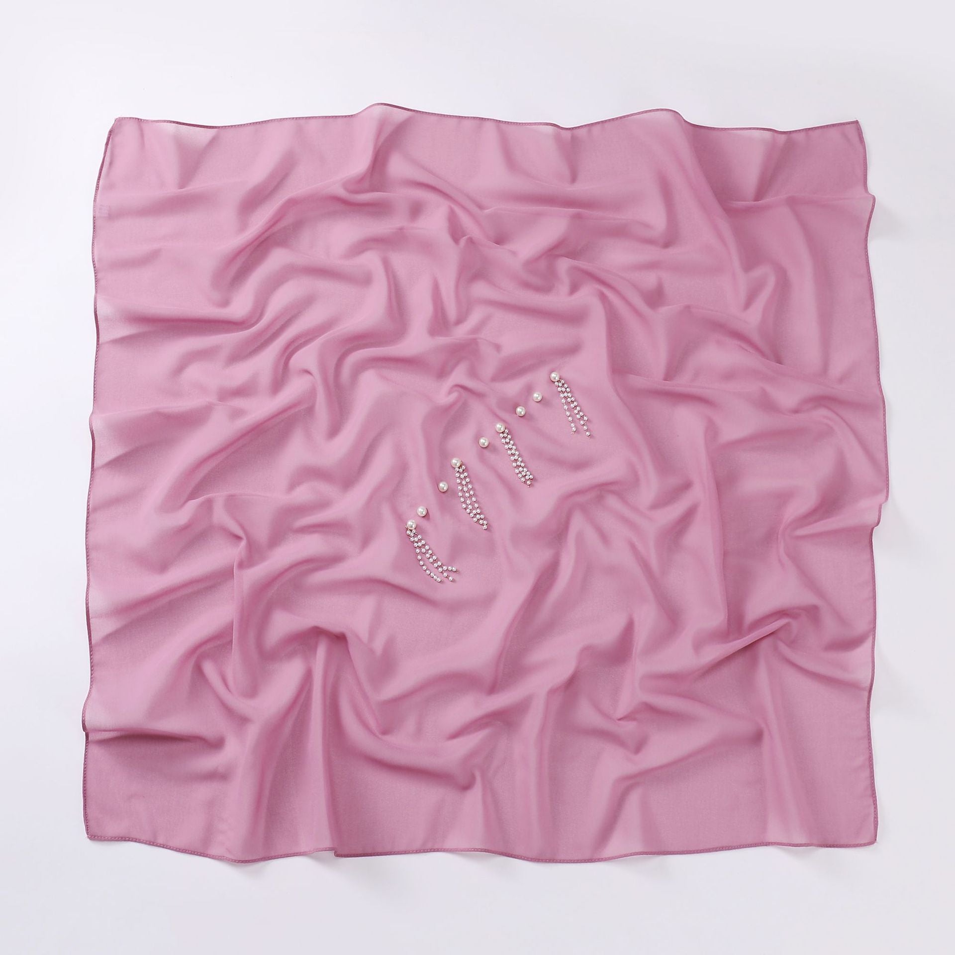 New Pearl Chiffon Bead Chain Scarf  Sweet and Fresh Head Scarf 90CM Square Scarf