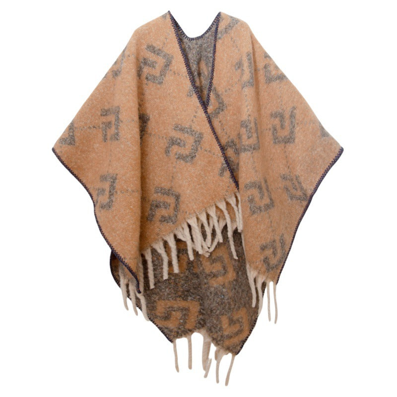 2025 new European and American autumn and winter circle yarn imitation mohair thickened jacquard letter shawl