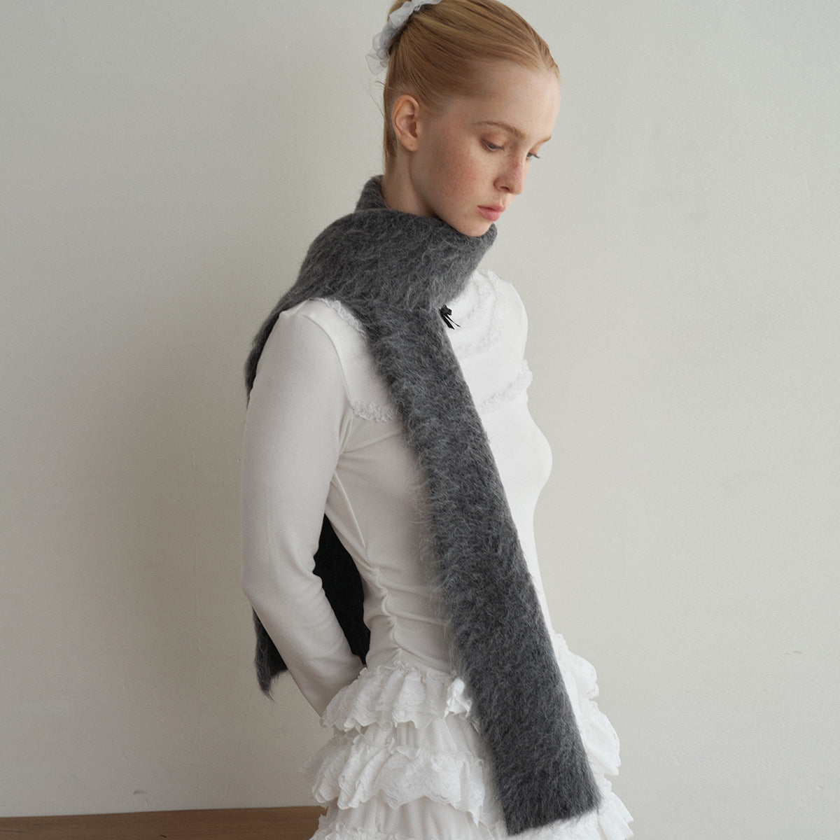 78% Alpaca Alpaca Warm Classic Solid Color Knitted Scarf Women's Winter Hairy Scarf