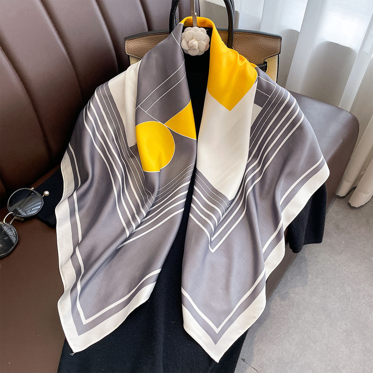 New women's printed square scarf 90cm splicing women's spring and autumn versatile foreign style light luxury shawl scarf