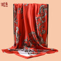2025 new 90cm-satin flower vine printed square scarf with sunscreen, head silk scarf decorative scarf