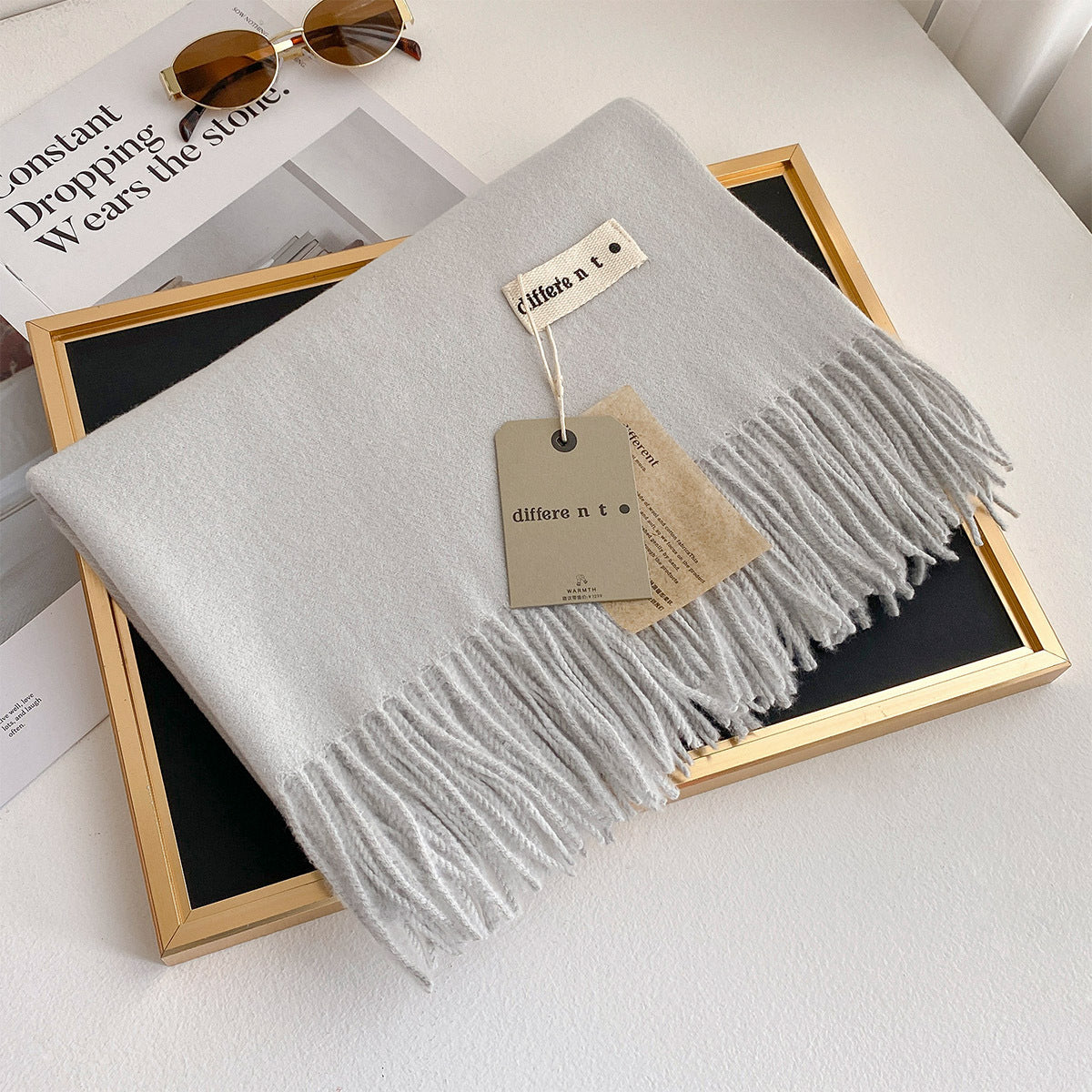 2025 Winter Imitation Cashmere Solid Color Scarf Women's Medium and Long Warm Scarf Shawl