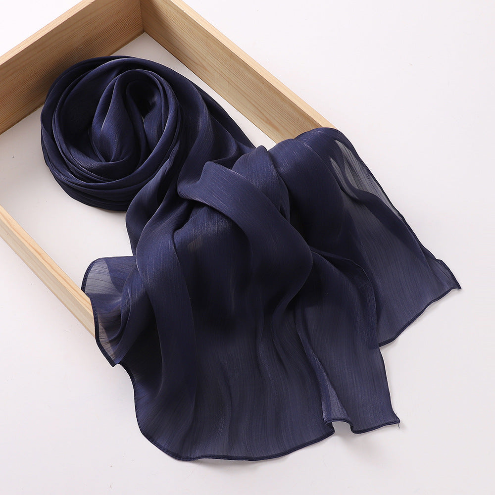 Breathable and Cool Island Satin Smooth Crepe Long Towel Malaysia Bright Silk Scarf Head Scarf