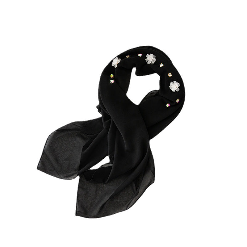 New Pearl Chiffon Three Resin Flower Scarf Headscarf Middle East and Africa 90CM Square Scarf