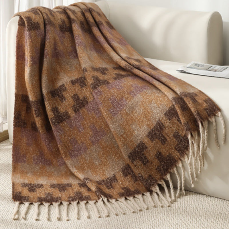 Blanket 2025 new European and American autumn and winter circle yarn imitation mohair thickened jacquard Great Wall shawl