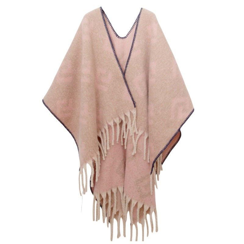 2025 new European and American autumn and winter circle yarn imitation mohair thickened jacquard letter shawl