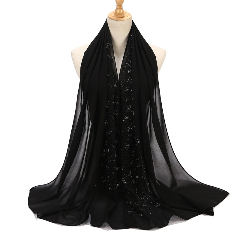 Solid color pearl chiffon hot diamond scarf Malay Indonesian headscarf  scarf Middle East headscarf