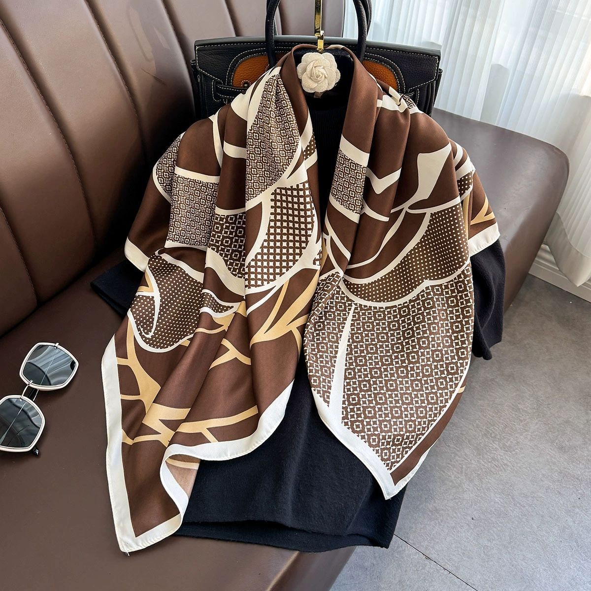 Summer Korean version of simple striped scarf twill square scarf 90cm fashionable versatile sunscreen shawl headscarf women