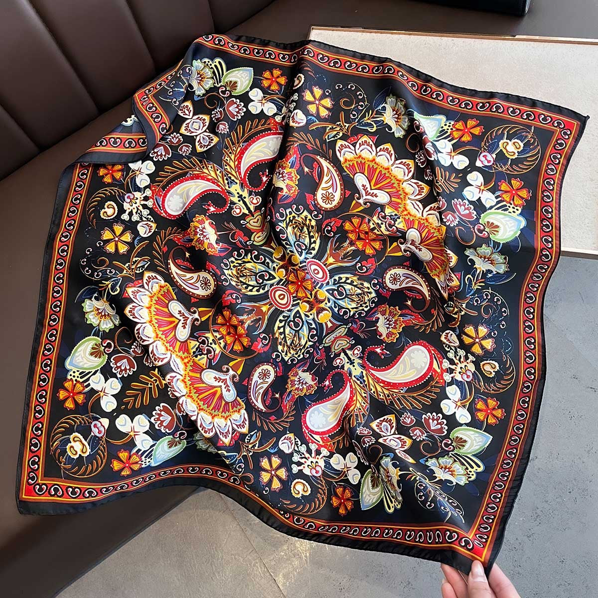 Small Square Scarf Imitation Silk Scarf Headscarf Women's Spring and Summer Scarf Printed Neck Protection Scarf Professional Scarf