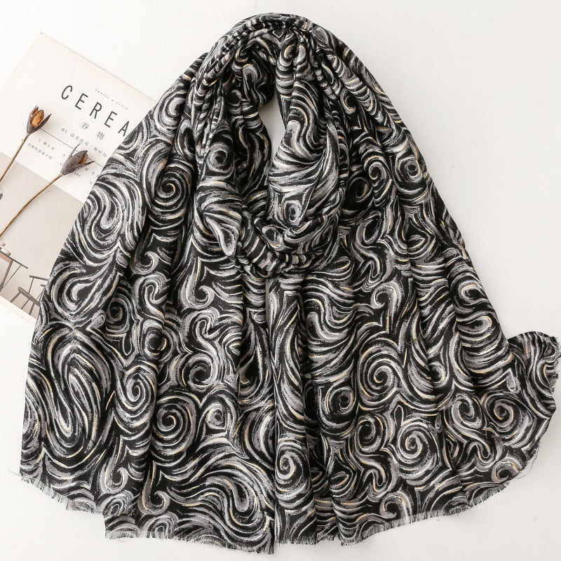 Cotton and linen feel scarf soft silk scarf bronzing latte corrugated print shawl