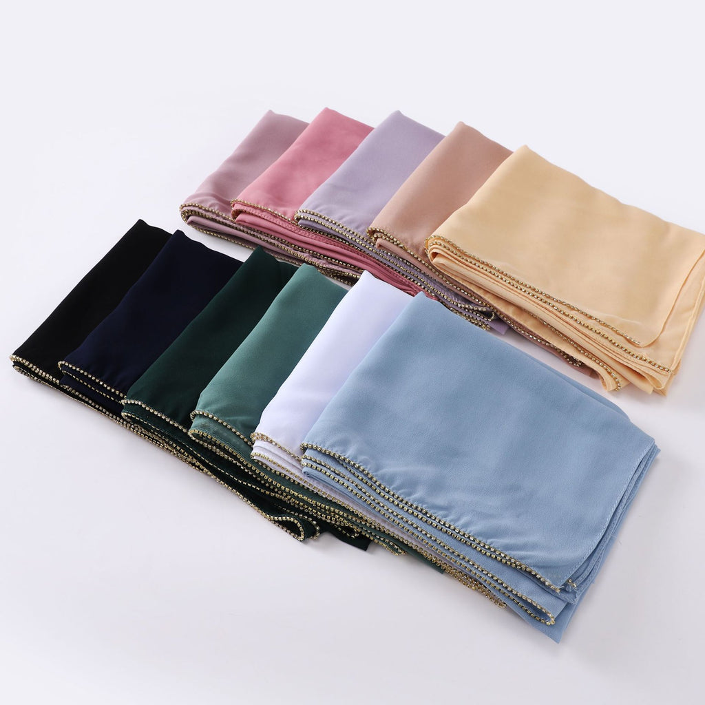 New Pearl Chiffon High Quality Diamond Claw Chain Scarf Yarn Middle East Africa Headscarf